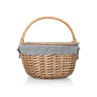 Country Navy & White Striped Picnic Basket
