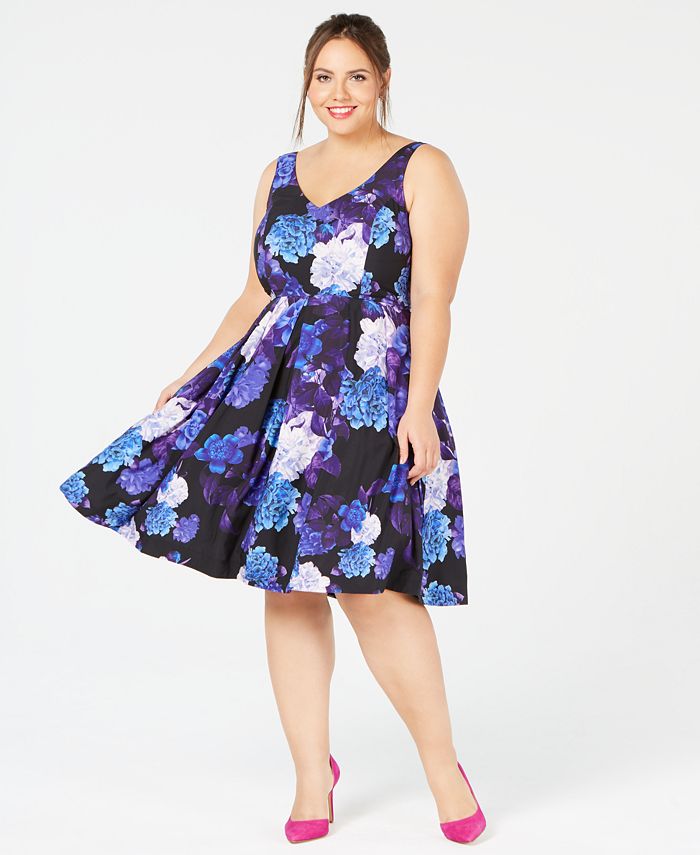 City Chic Plus Size Floral-Print Flare Dress - Macy's