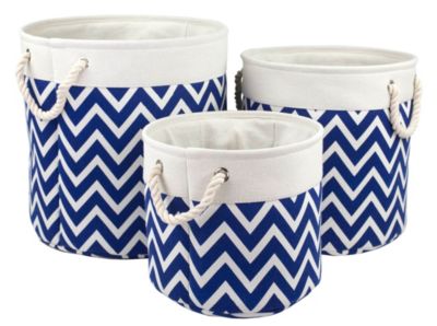 Home Basics - 3 Piece Round Canvas Bin, Metallic Blue