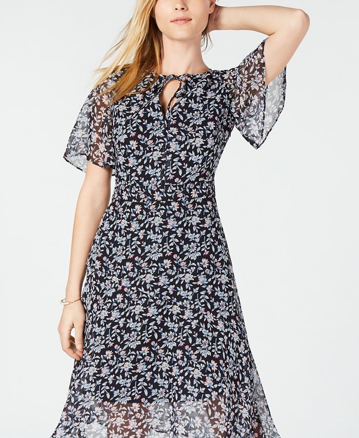 Maison Jules Floral-Print Flutter-Sleeve Dress, Created for Macy's - Macy's