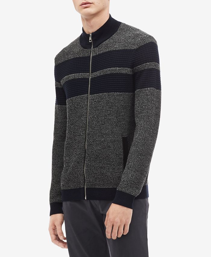 Calvin Klein Men's Textured Stripe Full-Zip Cardigan - Macy's