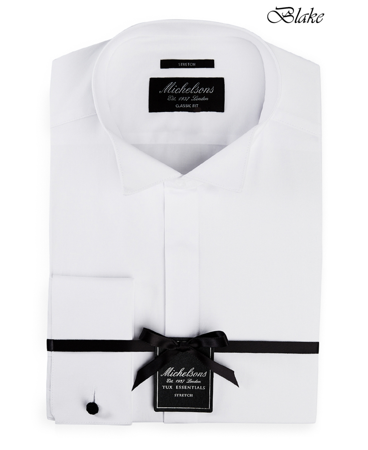 Classic/Regular Fit Stretch Solid Wing Collar French Cuff Tuxedo Shirt - White