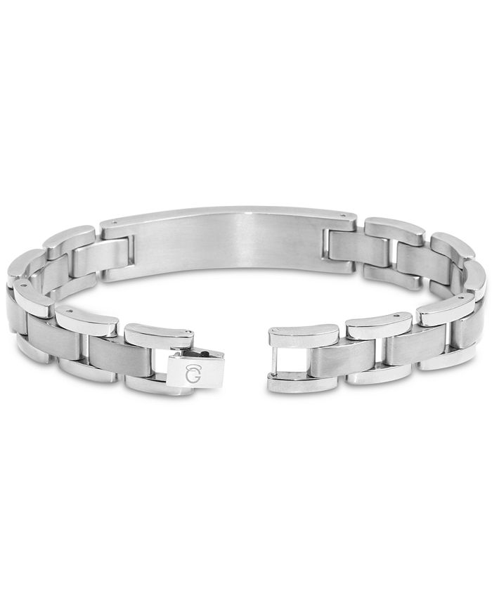 Macy's Men's Diamond Accent ID Bracelet in Titanium, 14k White Gold