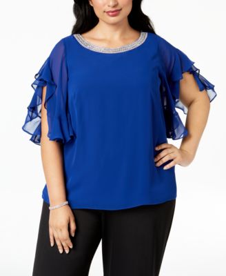 MSK - Plus Size Flutter-Sleeve Chiffon Top