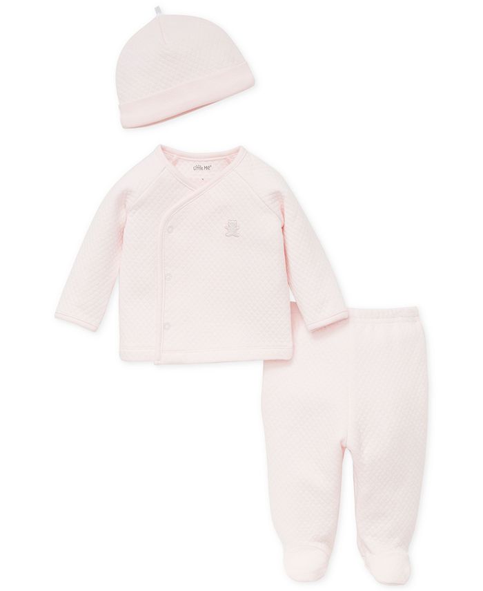 Little Me Baby Girls 3-Pc. Quilted Cardigan, Pants & Hat Set - Macy's