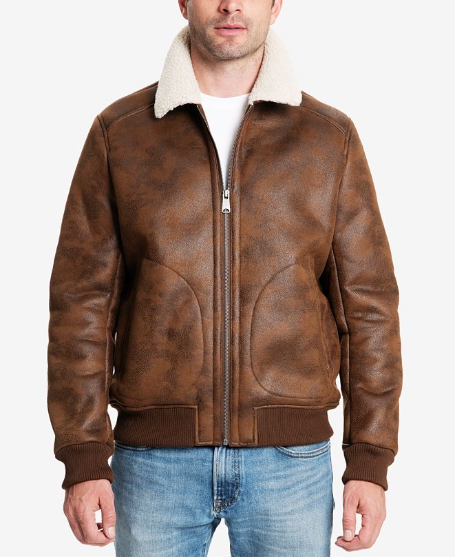 Lucky Brand Men's Faux-Leather Fleece-Lined Bomber Jacket & Reviews ...
