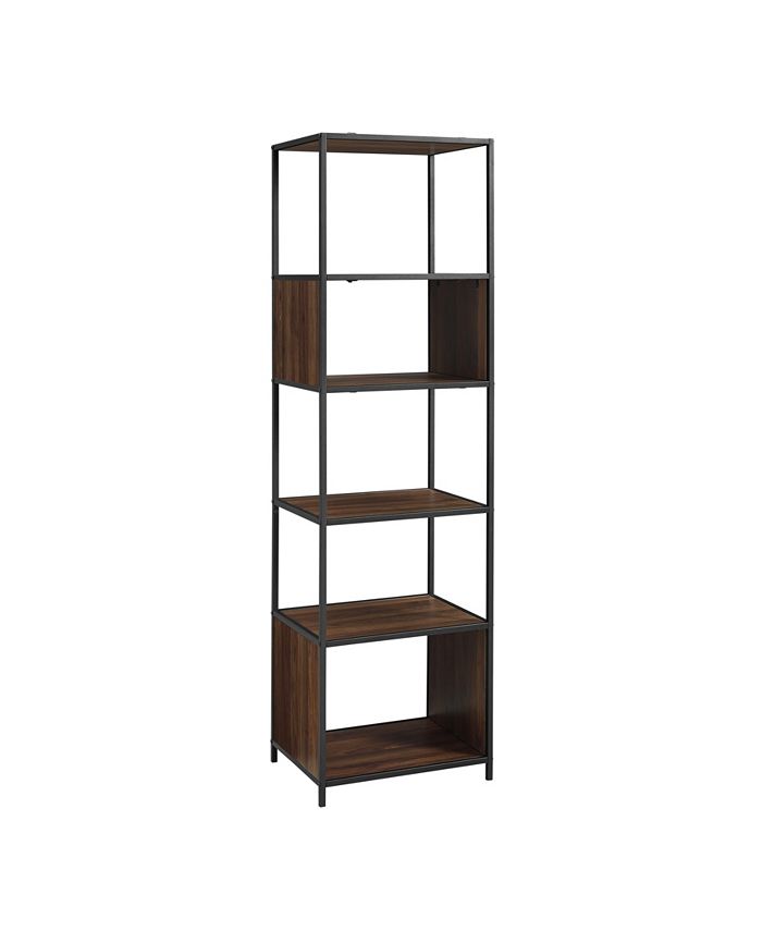 Walker Edison 70" Urban Industrial Metal and Wood Bookshelf Audio Media