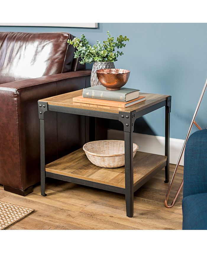 Walker Edison Angle Iron Rustic Wood End Table, Set of 2 - Macy's
