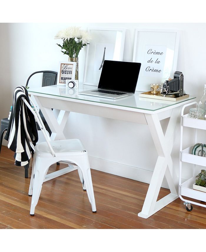 Walker Edison Home Office 48" Glass Metal Computer Desk White Macy's