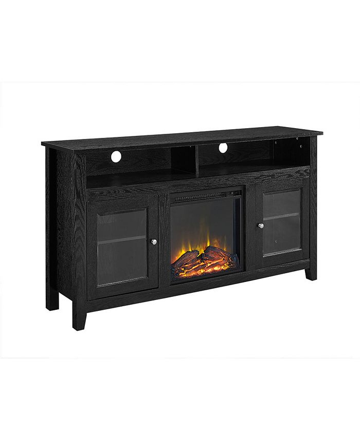 Walker Edison 58" Wood Highboy Fireplace Media TV Stand Console Black