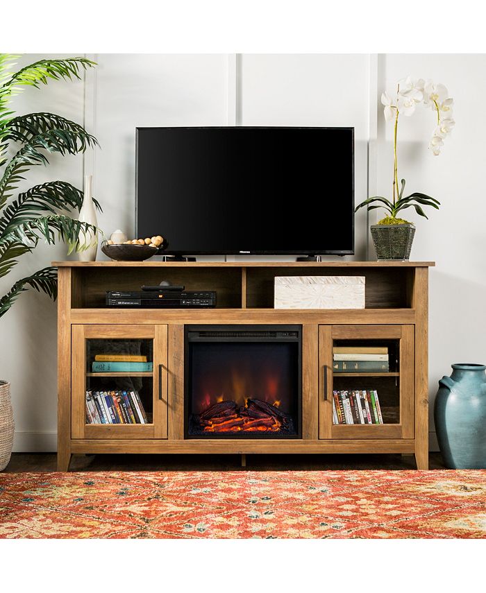 Walker Edison 58" Wood Highboy Fireplace TV Stand Rustic Oak Macy's