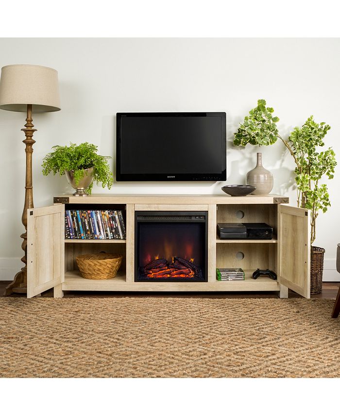 Walker Edison 58" Rustic Farmhouse Barn Door Fireplace TV Stand Storage