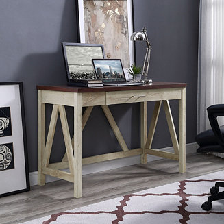 macys.com | Walker Edison 46" A-Frame Desk, White Oak Base/Traditional Brown Top