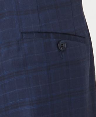 Michael Kors Men's Classic/Regular Fit Natural Stretch Navy Check Vested Wool Suit