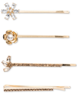 image of lonna & lilly Gold-Tone 4-Pc. Set Crystal & Imitation Pearl Bobby Pins