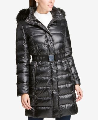 dkny belted puffer