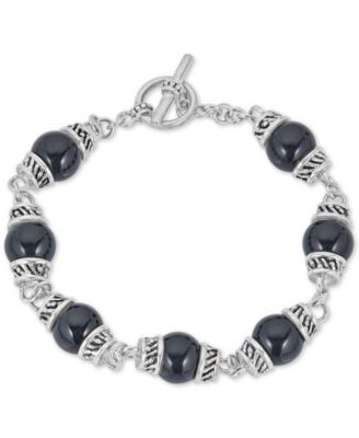 Macy's - Black Onyx (8mm) Link Bracelet in Sterling Silver