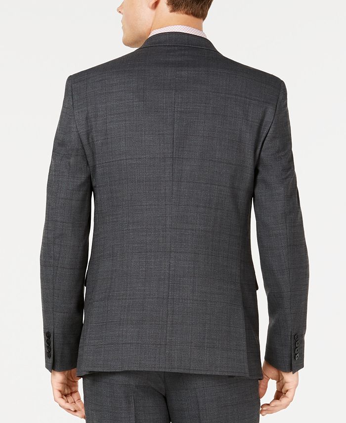 Bar III Men's Slim-Fit Active Stretch Gray Windowpane Sharkskin Suit ...