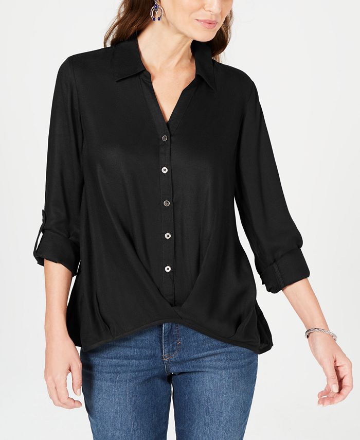 Style & Co Twist-Front Roll-Tab Shirt, Created for Macy's - Macy's