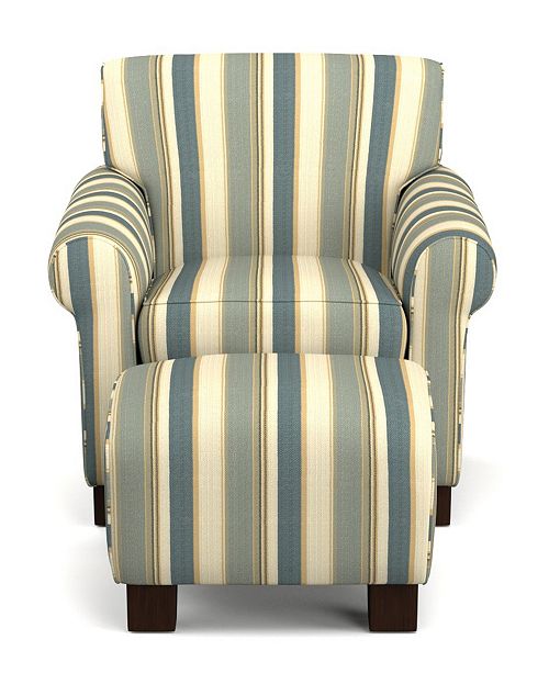 Handy Living Wendy Chair Ottoman In Coastal Blue Stripe