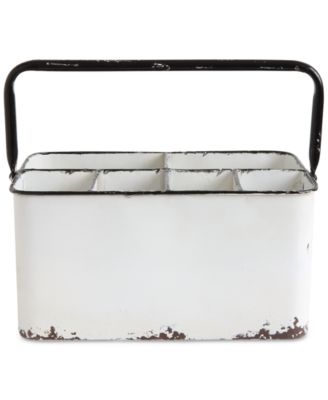 Storied Home Metal Caddy with 6 Compartments, Handle, and Distressed Finish