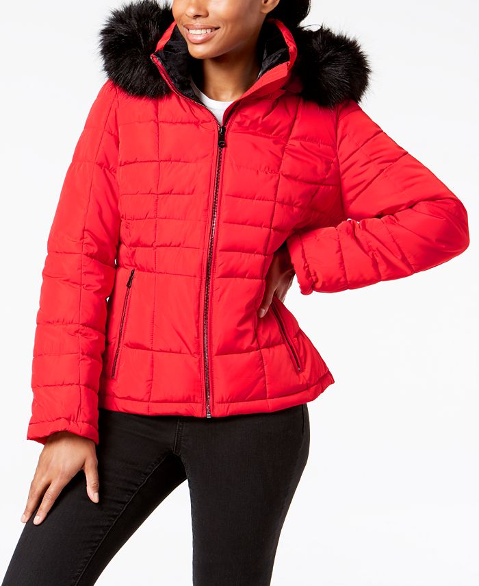 macy's calvin klein hooded puffer coat