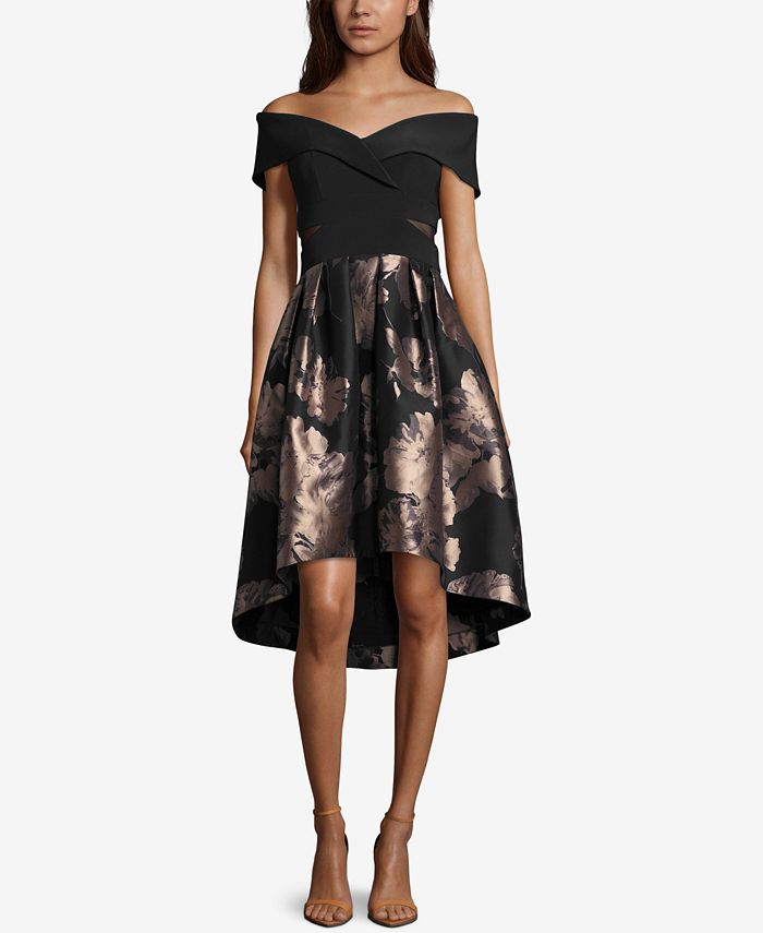 XSCAPE OffTheShoulder Metallic Fit & Flare Dress Macy's