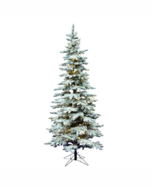 Vickerman 7.5' Flocked Utica Fir Slim Artificial Christmas Tree With 400 Warm White Led Lights