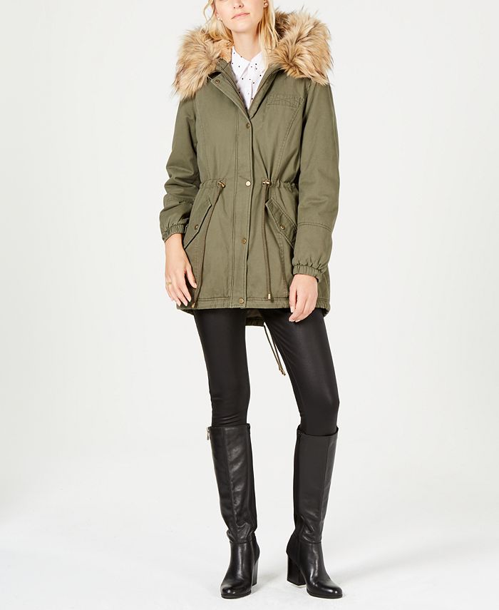 Madden Girl Juniors' Plus Size Hooded Faux-Fur-Trim Parka main image 1