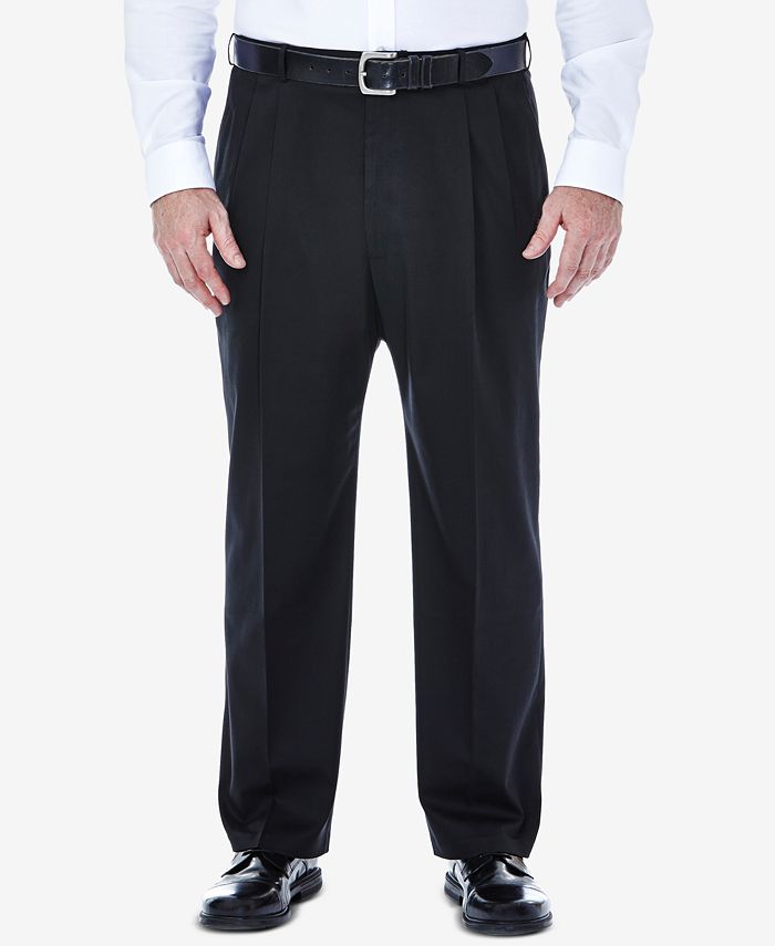 Haggar - Men's Big & Tall Premium No Iron Khaki Classic-Fit Pleated Hidden Expandable Waistband Pants