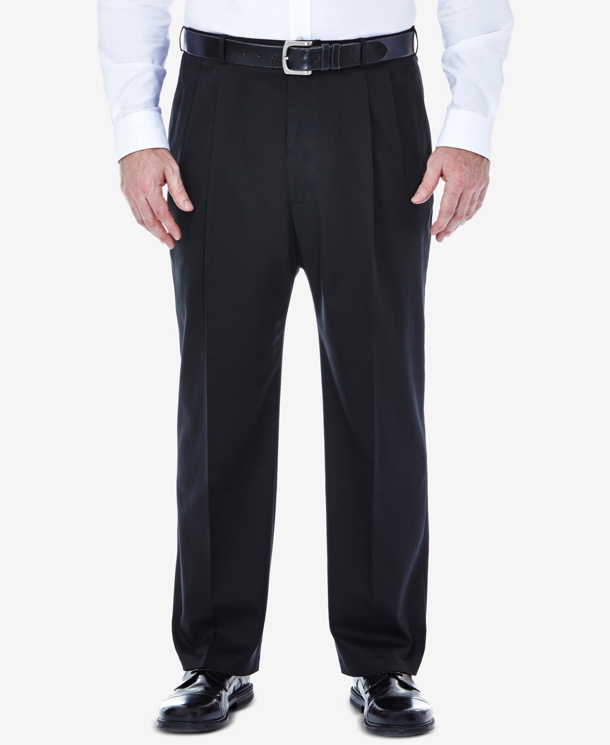 Haggar Men's Big & Tall Premium No Iron Khaki Classic-Fit Pleated Hidden Expandable Waistband Pants