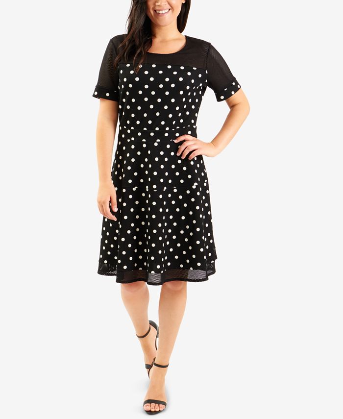 NY Collection Fit & Flare Dot-Print Dress - Macy's