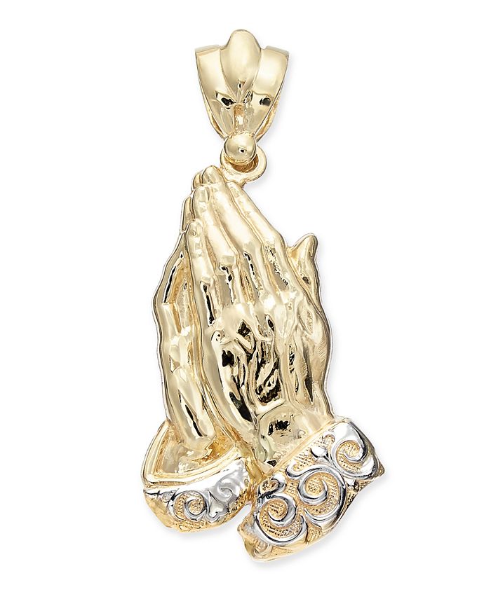 Macy's Two-Tone Praying Hands Pendant in 14k Gold & White Gold