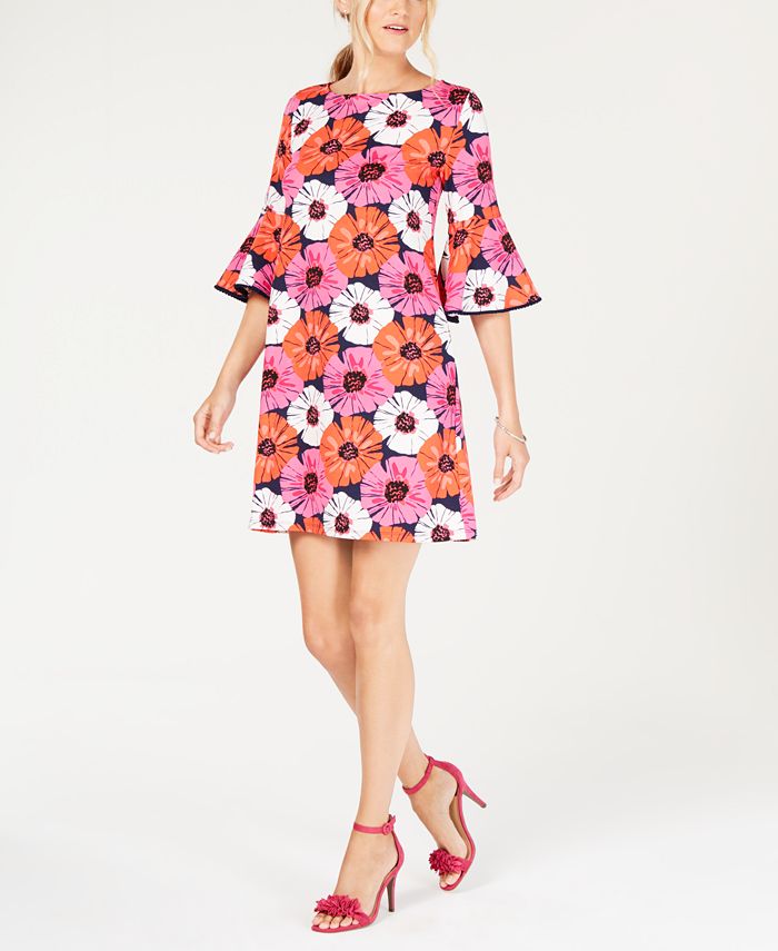 Pappagallo Bell-Sleeve Floral Shift Dress - Macy's