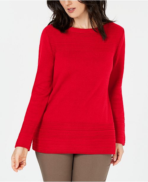 Karen Scott Cotton Ottoman-Stitch Boat-Neck Sweater, Created for Macy's ...