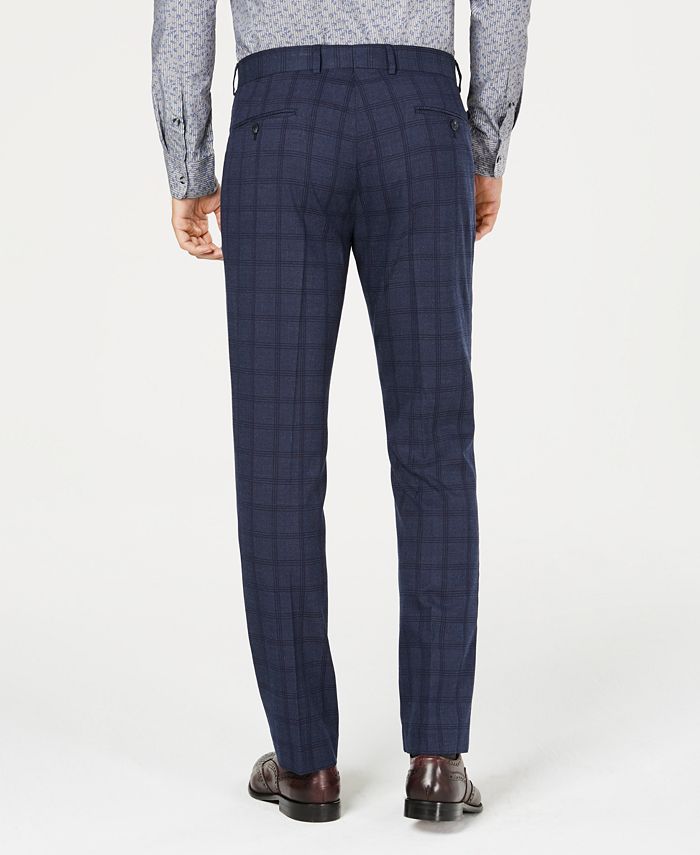 Perry Ellis Men's Slim-Fit Stretch Dark Blue Windowpane Plaid Suit - Macy's