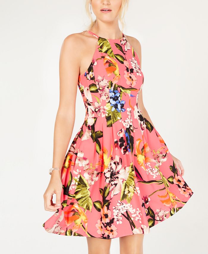 Vince Camuto Floral Halter Fit & Flare Dress - Macy's