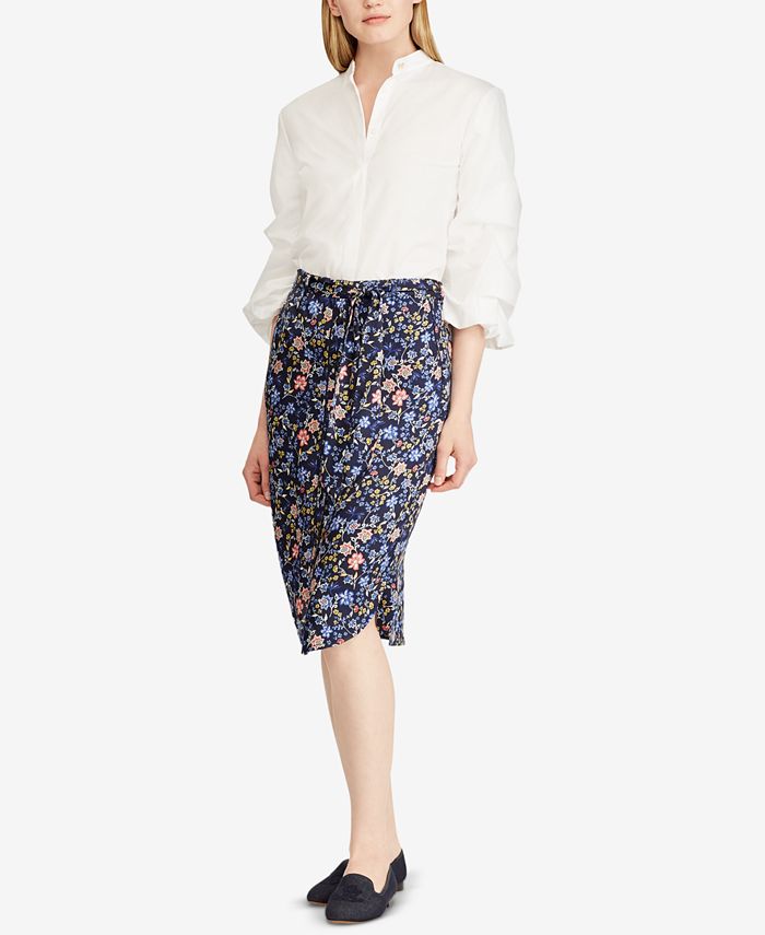 Lauren Ralph Lauren Belted Print Twill Skirt - Macy's