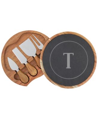Cathy's Concepts - Personalized Slate and Acacia Wood Cheese Board Set