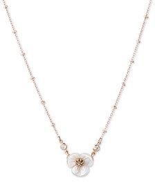 Gold-Tone Crystal & Imitation Mother-of-Pearl Flower Pendant Necklace, 16" + 3" extender