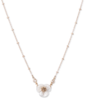 lonna & lilly Gold-Tone Crystal & Imitation Mother-of-Pearl Flower Pendant Necklace 16