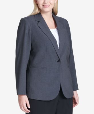 Calvin Klein Plus Size One-Button Jacket & Straight-Leg Pants - Macy's