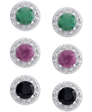 image of 3-Pc. Set Multi-Gemstone Stud Earrings (1-3/4 ct. t.w.) in Sterling Silver