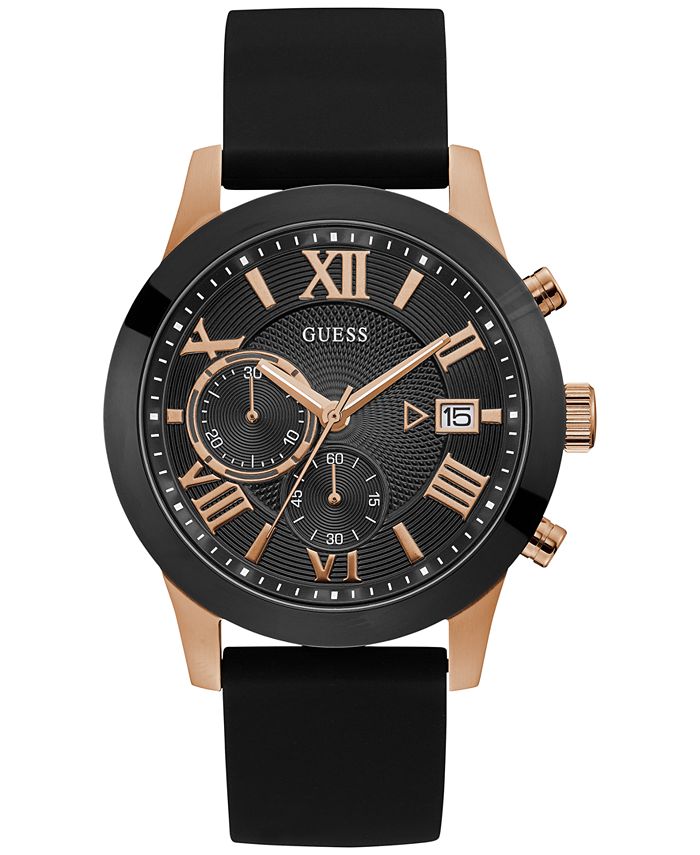 GUESS - Men's Black Silicone Strap Watch 45mm