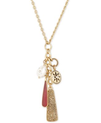 Lucky Brand - Two-Tone Crystal, Stone & Imitation Pearl Multi-Charm Pendant Necklace, 22" + 2" extender
