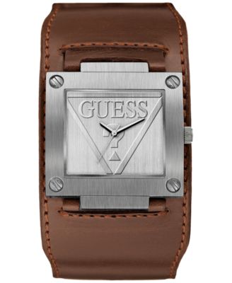 GUESS - Men's Brown Leather Cuff Strap Watch 40x36.5mm