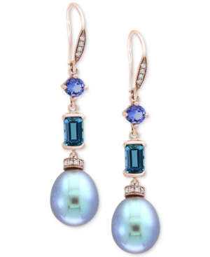 image of Effy Blue Cultured Freshwater Pearl (12 x 10mm), Multi-Gemstone (1-3/4 ct. t.w.) & Diamond (1/8 ct. t.w.) Drop Earrings in 14k Rose Gold