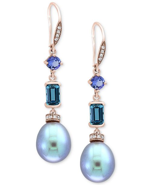 Effy Collection Effy Blue Cultured Freshwater Pearl 12 X 10mm Multi Gemstone 1 3 4 Ct T W Diamond 1 8 Ct T W Drop Earrings In 14k Rose Gold Reviews Earrings Jewelry Watches Macy S