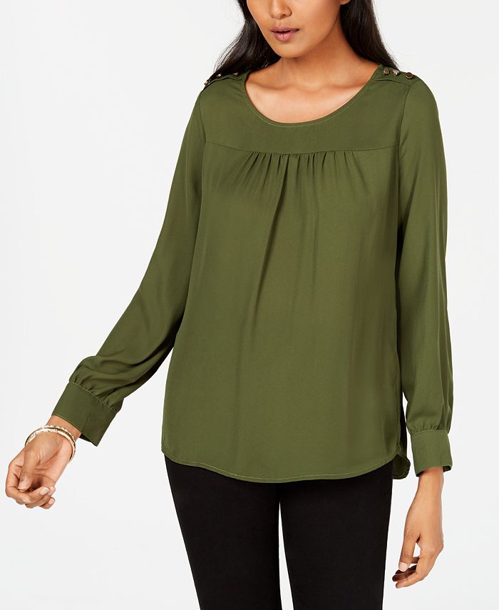 NY Collection Petite Button-Trim Top - Macy's