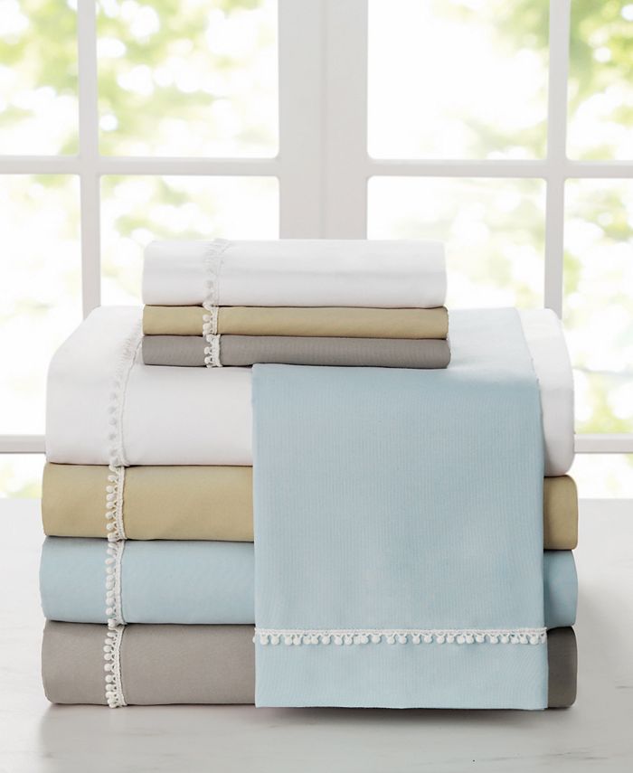 Sanders Pom Pom 4 Pc Full Microfiber Sheet Set Macy's
